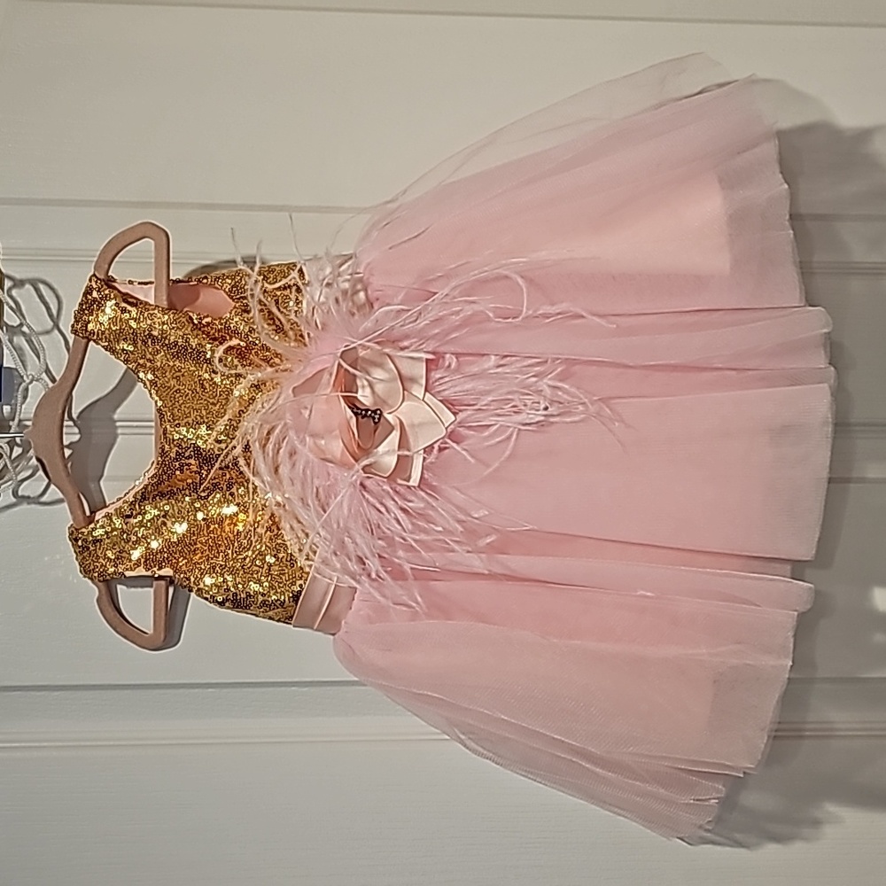 Handmade dress gold Sequenced dress worn 1 time for 1 year bday party